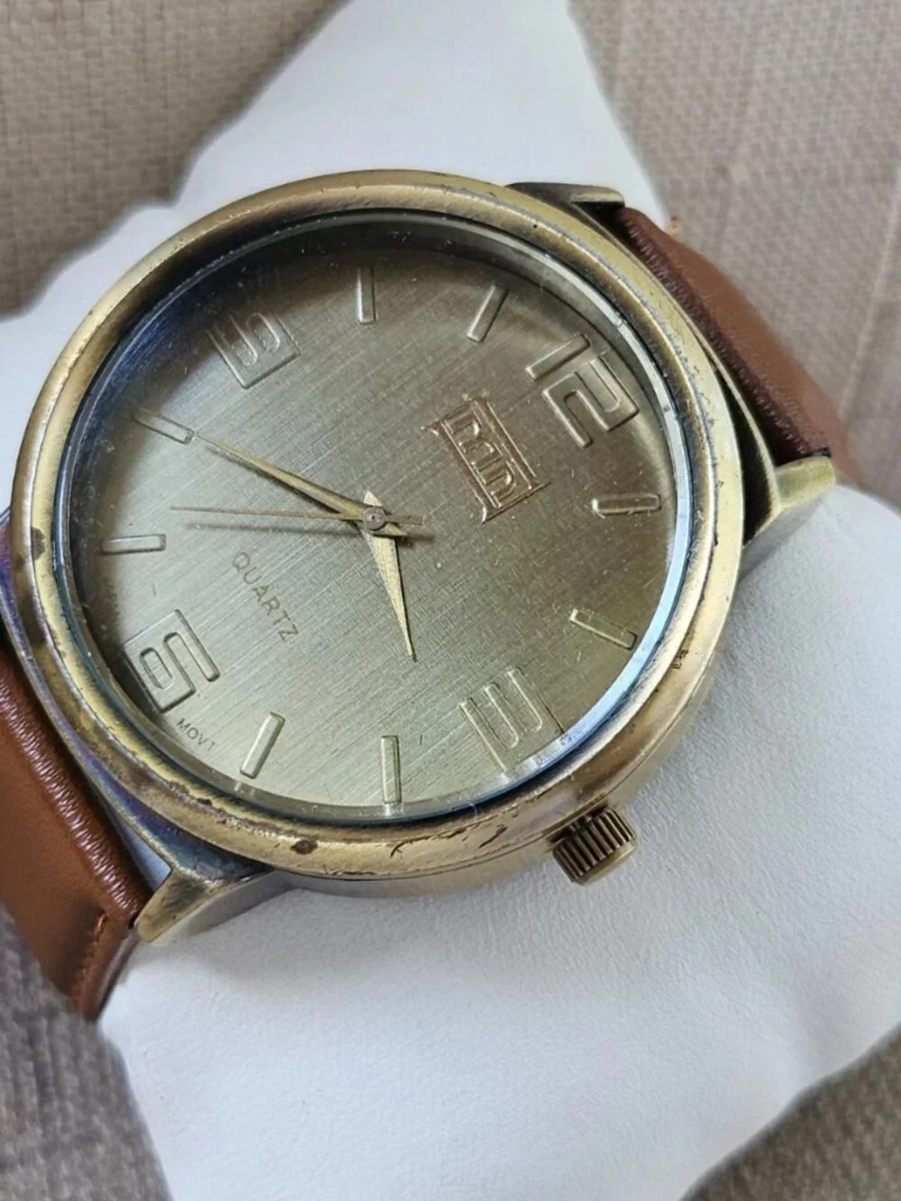 Mark Naimer Men Wristwatch Gold Tone Case Brown Strap Japan Movt Wrist Watch